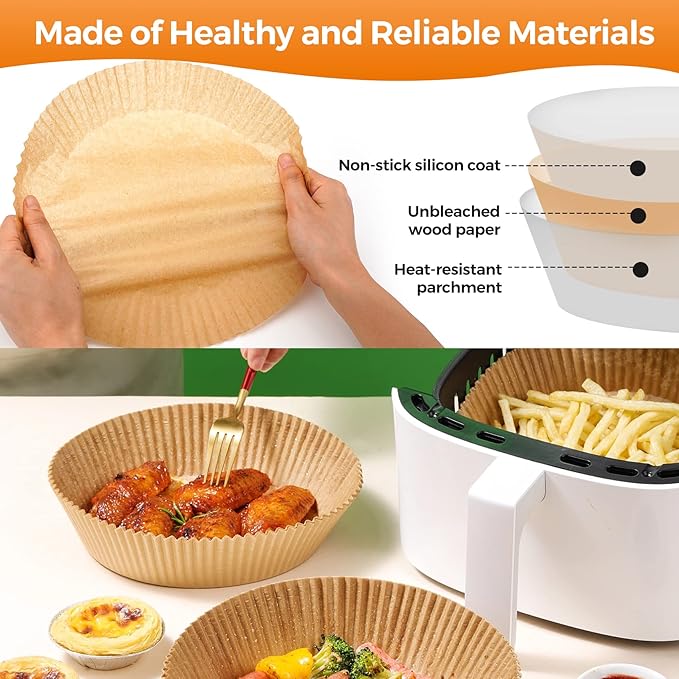 Air Fryer Liners Disposable - 150Pcs 6.5In Round Parchment Paper for Air Fryer Non-Stick Airfryer Basket Liners for Steamer Microwave Oven