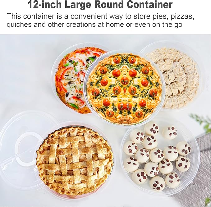 12inch 2 Pack Food Storage Container with Lid and Handle, Reusable 2 Compartments Pizza Slice Storage Container, Round Pie Carrier Leftover Pizza Keeper for Food Cake Cheesecake Tortilla Pastry