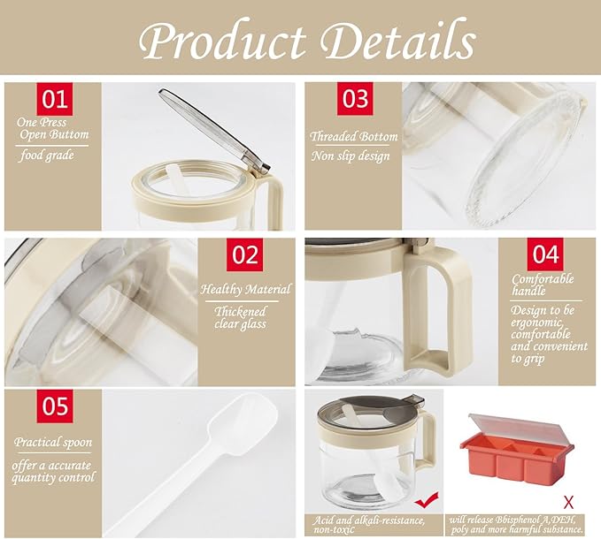 TENTA TENTA KITCHEN Gourmet Seasoning Box with Serving Spoons, Spice Jar Set Condiment Cruet Bottle, Kitchen Supplies,Nice Design for Kitchen (glass)