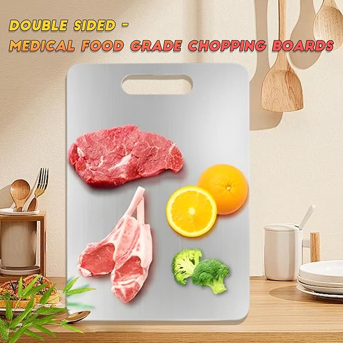 Katuchef Titanium Cutting Board 100% Pure Titanium Cutting Boards for Kitchen Non Toxic, Double-Sided Medical-Grade Hygiene Durable Non Moldy Dishwasher Safe Meat Fruit metal Board (1PC 11*15.5 Inch)