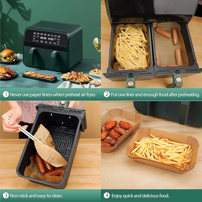 125Pcs Air Fryer Liners Disposable for Dual Basket, 8x5.5 Inch Rectangle Parchment Paper for Ninja DZ201 DZ401, Chefman/COSORI 2-Basket Air Fryer, Oil Proof Paper Liner by Vailnd