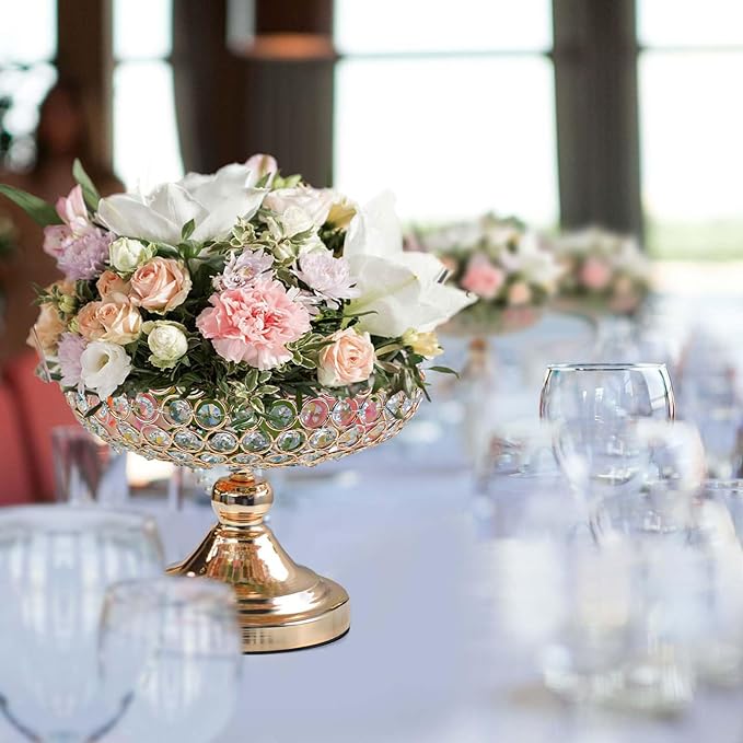 Crystal Fruit and Dessert Bowl Set, Elegant Centerpiece for Party Table (Golden, Bowl Shaped, 2 Pcs)
