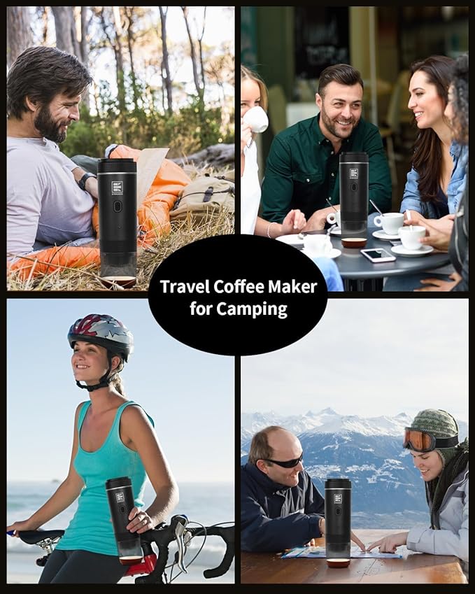 Portable Electric Espresso Machine, Travel Coffee Maker Brewer Compatible with Ground Coffee & NS Capsules (Black with LCD Screen)