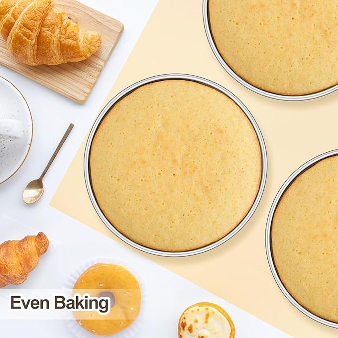 Homikit Round Cake Pan Set of 3, 9-Inch Stainless Steel Cake Tins Bakeware for Baking Layer Smash Birthday Cake,Oven, Pressure Cooker & Dishwasher Safe