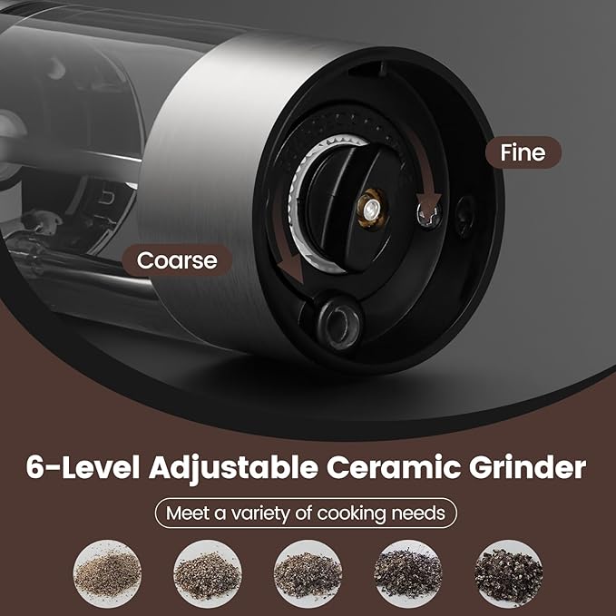 SIMPLETASTE Electric Salt and Pepper Grinder Set Rechargeable with LED Light, Stainless Steel, 70g Capacity for Kitchen, Dining Room, Bar