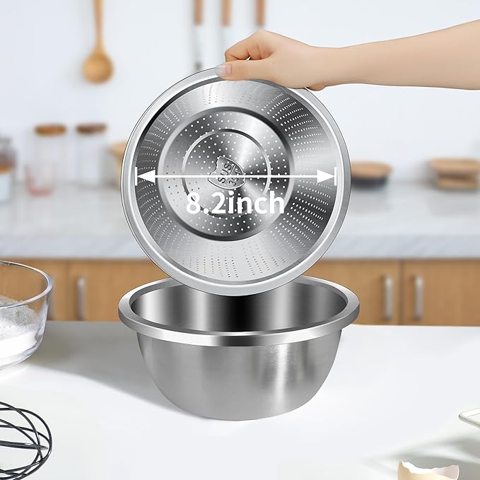 Colander 304 Stainless Steel 4-quart with Mixing Bowls, Strainer for Kitchen Food For washing vegetables, fruit, rice, Dishwasher Safe. (2PC)