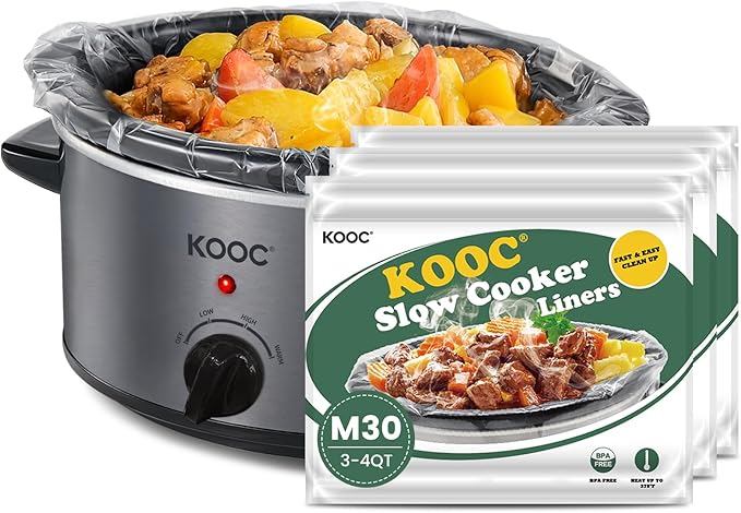 KOOC Slow Cooker Liners 11"x17" 30 count Middle Size Disposable Pot Liners Cooking Bags Fit 3 qt to 4 qt Pot BPA Free Fresh Locking Seal Design
