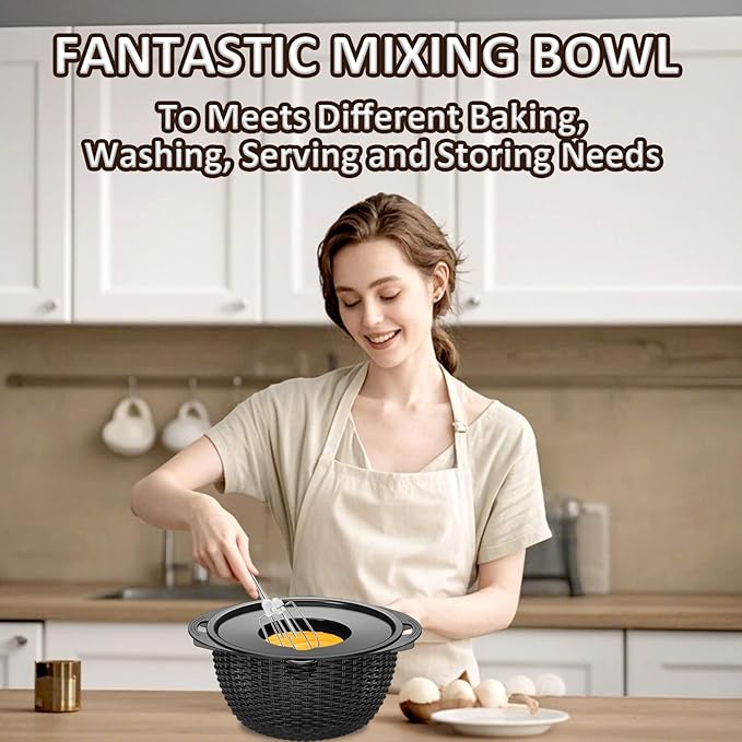Colanders, 4-1 Colander with Mixing Bowls Set, Strainers for Kitchen, Food Strainers with Grater, Kitchen Gadgets Strainer Basket for Draining Pasta, Vegetable, Fruit & Veggie Washerl,Black