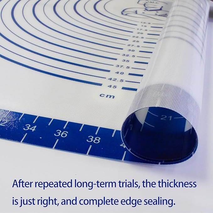 Large Silicone Pastry Mat for Rolling Dough Non Slip Non Stick Silicone Mats for Kitchen Counter 28x20"Blue