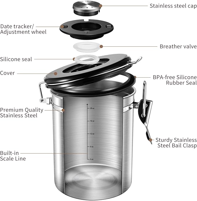 Veken 22OZ Gray (No Window) & 16OZ Gray (No Window) Coffee Canister Set