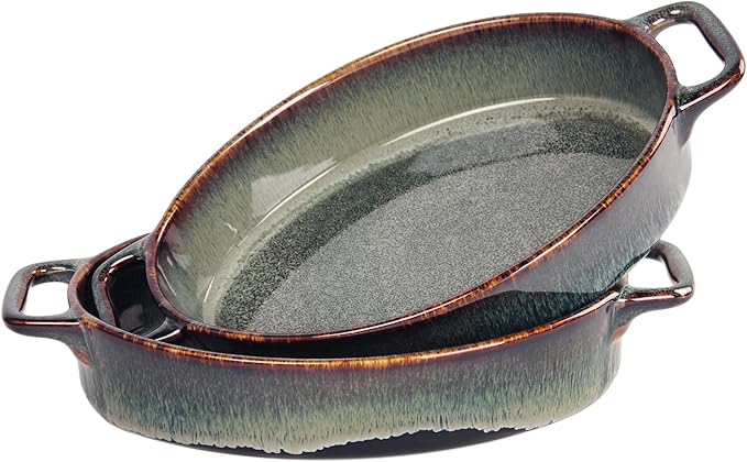 9" x 6" Porcelain Oval Casserole Dishes, 2 pieces Baking Dish for Oven, 27 OZ Ceramic Lasagna Pans, Oven Safe Bakeware for Kitchen Cooking, Cake, Banquet and Dinner