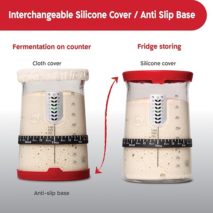 Pro Sourdough Starter Kit - 34oz Large Capacity Glass Fermentation Jar with Lid & Tracker, Sourdough Starter Fermenter for Homemade Sourdough, Bread Dough Prep & Culinary Fermentation, 2 Pack