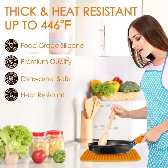 Silicone Trivets for Hot Pots and Pans, 9 * 12" Orange Silicone Hot Pads Pot Holders for Kitchen, 2 Pack Trivet Mat for Hot Dishes, Hot Pot Mats Hot Plates for Table Hot Dishes, Jar Opener