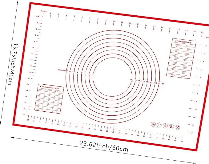 Dough Mat Silicone Baking Mats for Rolling Pastry,Kneading Sheet Sourdough Bread Baking Supplies Red 24x16"