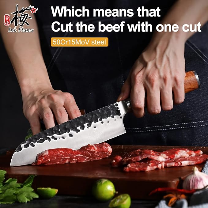 Santoku Knife 7 Inch,High Carbon Steel Ultra Sharp Asian Chef Knife with Brazilian Rosewood Handle and Gift Box for Family & Restaurant