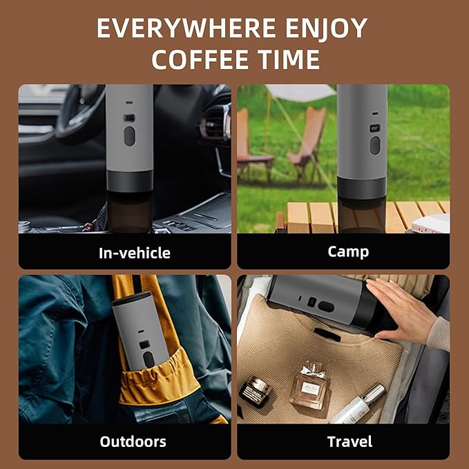 Portable Coffee Maker Espresso Machine for Travel Nano Car Coffee Maker Compatible with Ground Coffee & Capsule for RV, Hiking Camping Office, Travel Espresso Maker Electric Gray