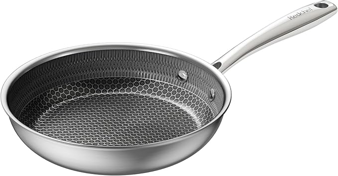 Redchef Non Stick Frying Pans, Hybrid Ceramic Frying Pan, Nonstick Skillet with Stay-Cool Handle, Non Toxic, PFAS PFOA & PTFE Free, Dishwasher & Oven Safe, Compatible All Cooktops (Black, 8 inch)