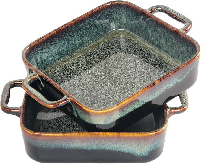 7" x 7" Porcelain Square Casserole Dishes, 2 pieces Baking Dish for Oven, 32 OZ Ceramic Lasagna Pans, Oven Safe Bakeware for Kitchen Cooking, Cake, Banquet and Dinner