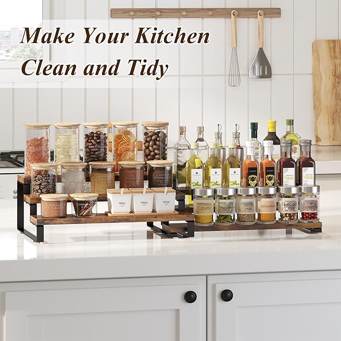 Spice Rack Organizer for Cabinet, 3 Tier Wooden Display Riser Stand, Rustic Cologne Stand for Men, Tiered Perfume Holder, Display Shelf for Candles (Set of 2)