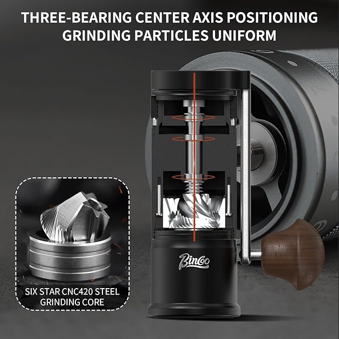 Bincoo Foldable Manual Coffee Grinder with External Adjustable Setting,Coffee Bean Grinder with Portable Storage Bag,Stainless Steel Burr Grinder Suitable for Home, Office and Travel for Use (Black)