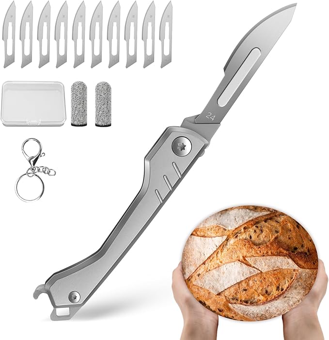 Bread Lame Dough Scoring Tool – Multi-Purpose Scoring Knife, Folding Bread Scorer Tool for Sourdough & Bread Baking with 10 Bread Razor Blades (Grey)
