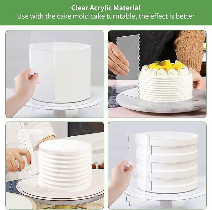 10 PCS Cake Scraper Smoother Set, Acrylic Cake Smoother For Icing 6PCS with 11 Patterns Edge and 4 Soft Plastic Cake Frosting Smoother Scraper, Icing Smoother For Cream Cake Decorating