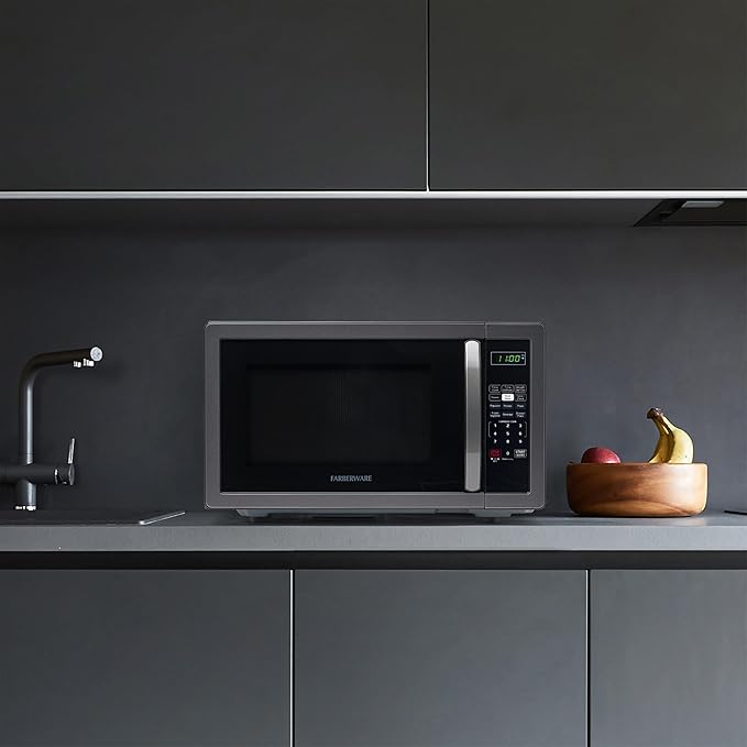 Farberware Countertop Microwave 1000 Watts, 1.1 cu ft - Microwave Oven With LED Lighting and Child Lock - Perfect for Apartments and Dorms - Easy Clean Black Stainless Steel