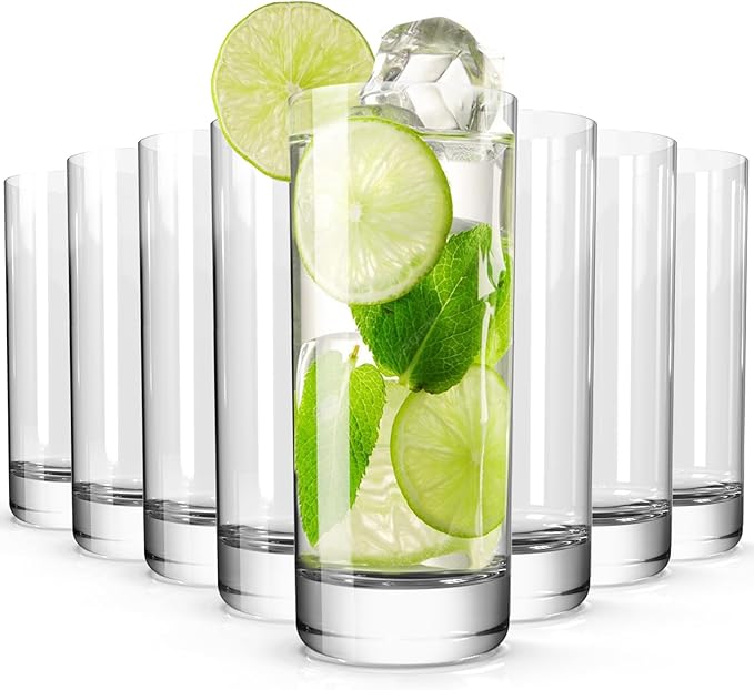 Drinking Glasses Set of 8, 13oz Glass Cups, Kitchen Highball Glasses for Beer, Juice and Cocktail, Collins Water Glasses for Bar Glassware, Unique Gifts