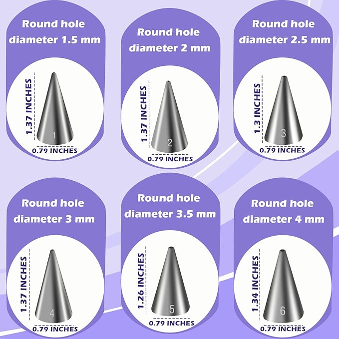 Hendiy 6 Pcs Round Piping Tips Set, Stainless Steel Icing Tips Cupcake Frosting Nozzles Small Decorating Piping Tip, Cake Writing Icing Decorating Tool for Cookies Cupcake