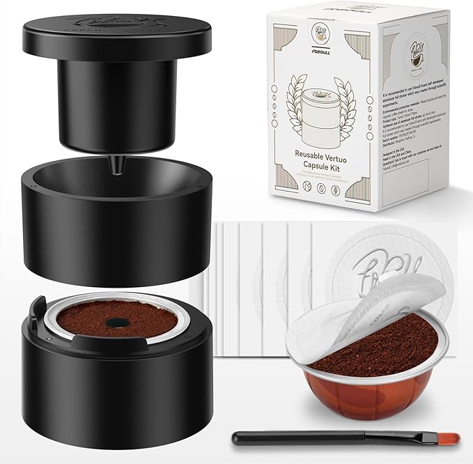 Reusable Vertuo Capsule Kit, for Reusable Nespresso Pods with Making Tools,100 Pcs Aluminum Foil Seal Lids, Holder, Brush, for Refilling Nespresso Vertuo Pods Reusable Vertuoline Pod