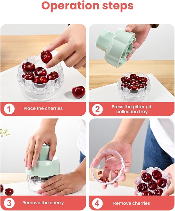 Cherry Pitter Tool, Multiple Fruit Remover, Mint Green, Kitchen Gadget for Cake Making and Fruit Salads