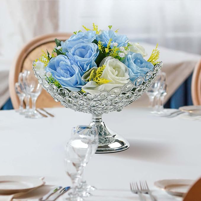 Hollow-Carved Design Crystal Fruit Bowl Food Bowl for Table Centerpiece,Snack Dessert Bowl Holder,Elegant Crystal Bowl for Party table (Silvery, Ship type)