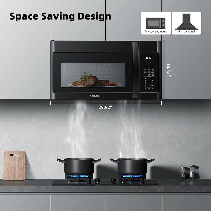 GASLAND Over the Stove Microwave 30 Inch, 1.9 Cu.ft. Over the Range Microwave with 11 Power Levels, One Touch Cooking, 400 CFM,1000W, LED, Turntable, Sensor Cook, Over Stove Microwave Oven, Black