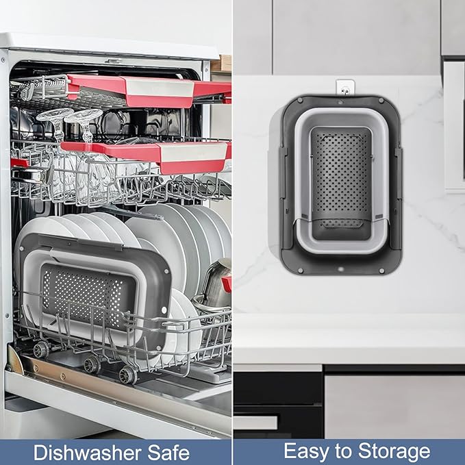 ROTTOGOON Collapsible Colander Strainer, Expandable Over the Sink Colander for Kitchen, Adjustable Silicone Sink Strainer, Foldable Large Colanders Basket to Wash Vegetable, Fruit, 15" to 19.8", Gray