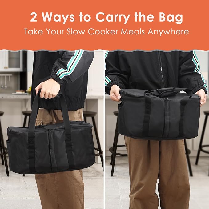 Portable Slow Cooker Travel Bag, Insulated Carrier Case for Most 4, 5, 6, 7, 8 Quart Crock, Internal Mesh Net Holds Pot in Place, Slow Cooker Carrier