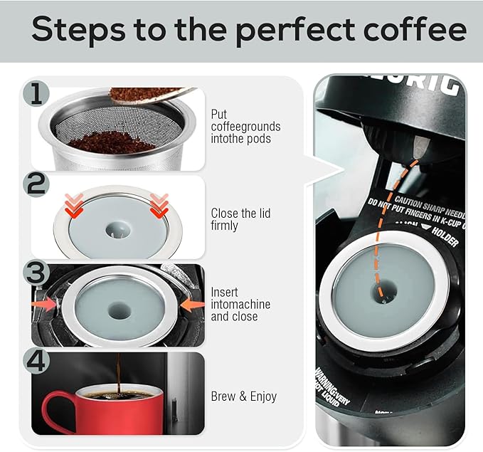 Reusable K Cups for K-eurig, Reusable Coffee Pods, Universal Stainless Steel K Cup Reusable Coffee Pods Compatible for K Series Coffee Machine 1.0 & 2.0, BPA-Free (2pack)