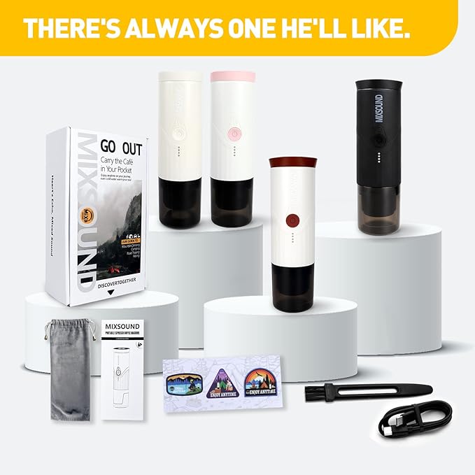 Portable Espresso Machine, Electric Travel Coffee Maker for Camping, Car Coffee Maker Self-Heating with USB-C, Compatible with Ground Coffee & NS Capsule for RV, Hiking, Office