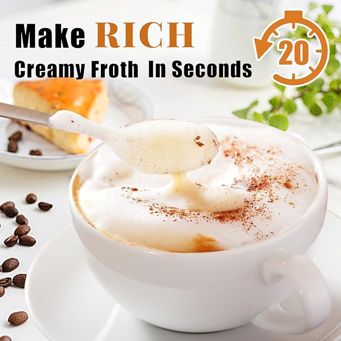 Nahida Rechargeable Milk Frother Wand for Coffee Include Stand - White