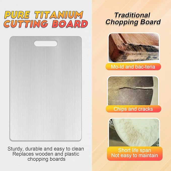 Katuchef Titanium Cutting Board 100% Pure Titanium Cutting Boards for Kitchen Non Toxic, Double-Sided Medical-Grade Hygiene Durable Non Moldy Dishwasher Safe Meat Fruit metal Board (1PC 11*15.5 Inch)