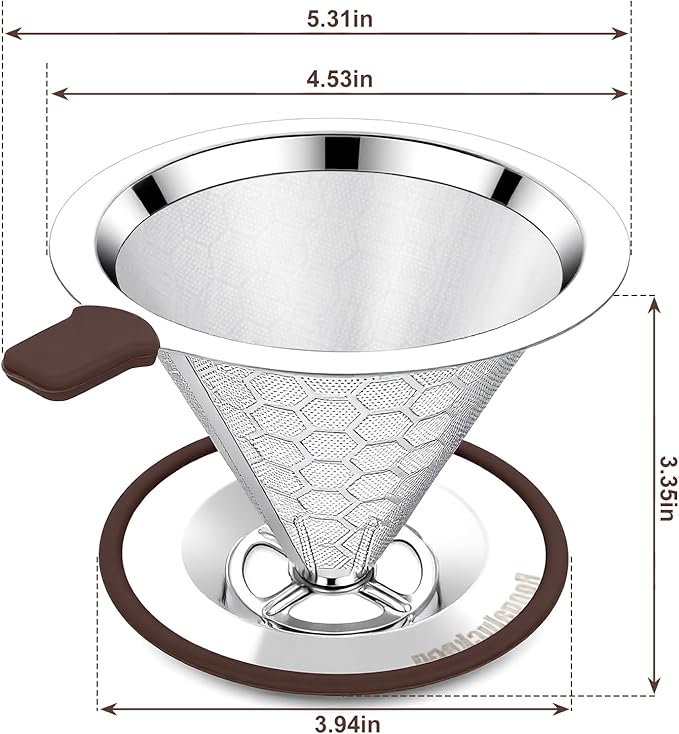 Pour Over Coffee Dripper, Stainless Steel Coffee Filter, Paperless Reusable Coffee Filter, Metal 600 Mesh Strainer Coffee Maker Single Cup Brewer 1-2 Cup