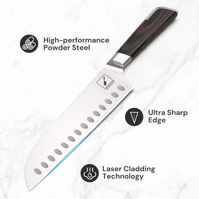 imarku Japanese Chef Knife, Ultra Sharp Santoku Knife 7 Inch, Professional Grade Powder Steel Forged Kitchen Knife, Pakka Wood Ergonomic handle, Gifts for Women and Men