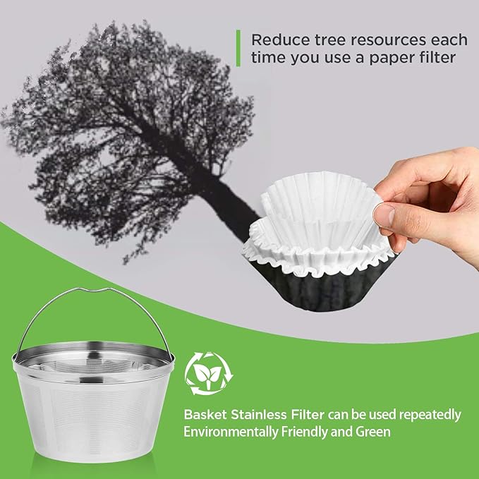 Reusable Coffee Filters 8-12 Cup Permanent Coffee Filters Basket Washable Compatible with Mr. Coffee Black & Decker Coffee Maker Filter 6-12 Cup