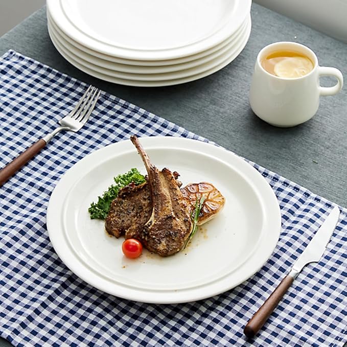 10.5-inch Porcelain Dinner Plate Set of 6 - Microwave, Oven and Dishwasher Safe, Scratch Resistant. (White)