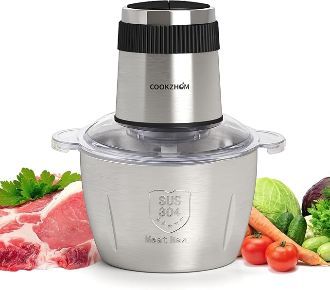 Food Processor,Electric Food Chopper with 500W Stainless Steel Motor & 4 Sharp Blade Sets, 8-Cup Stainless Steel Bowl for Meat, Vegetables, Fruits and Nuts