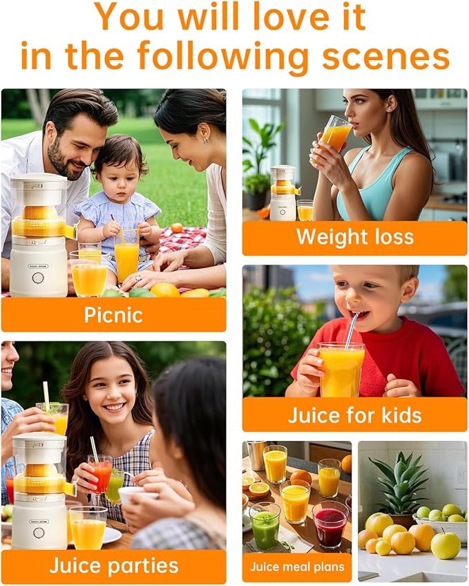 Orange Citrus Juicer, Electric Portable Lemon Juicer,Citrus Squeezer for Lemon Grapefruit Fruit, Small Wireless Juice Machine, Easy Use Orange Squeezer, Easy to Clean