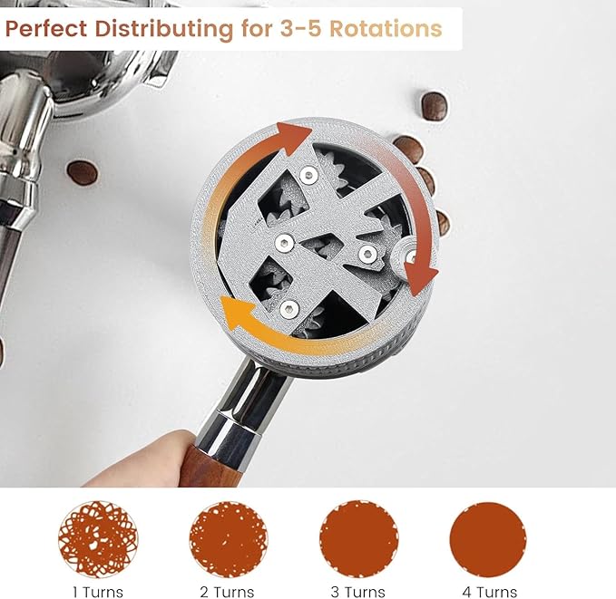 Professional Espresso WDT Tool with Gear-Spin Design – Adjustable 15-Needle Distributor for Breville BES870/878/879/880 54mm Portafilters | Includes 10 Extra Needles, Universal Locking Base
