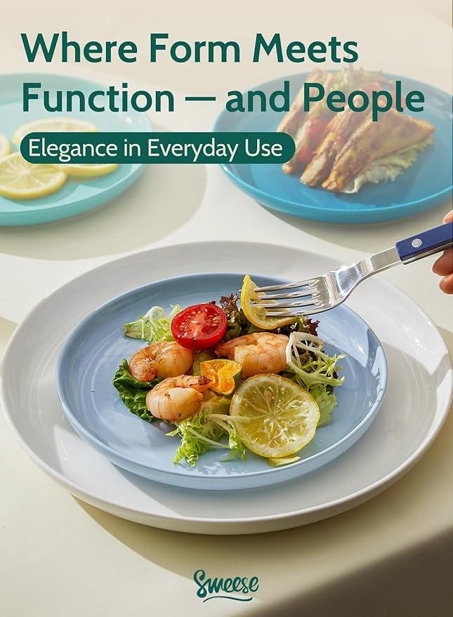 Sweese Porcelain Dessert Plates 7.4 Inch - Set of 6, Salad Appetizer Plates, Microwave Dishwasher Safe, Scratch Resistant, Blue