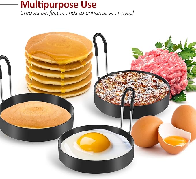 Eggs Rings, 4 Pack Stainless Steel Egg Cooking Rings, Pancake Mold for frying Eggs and Omelet