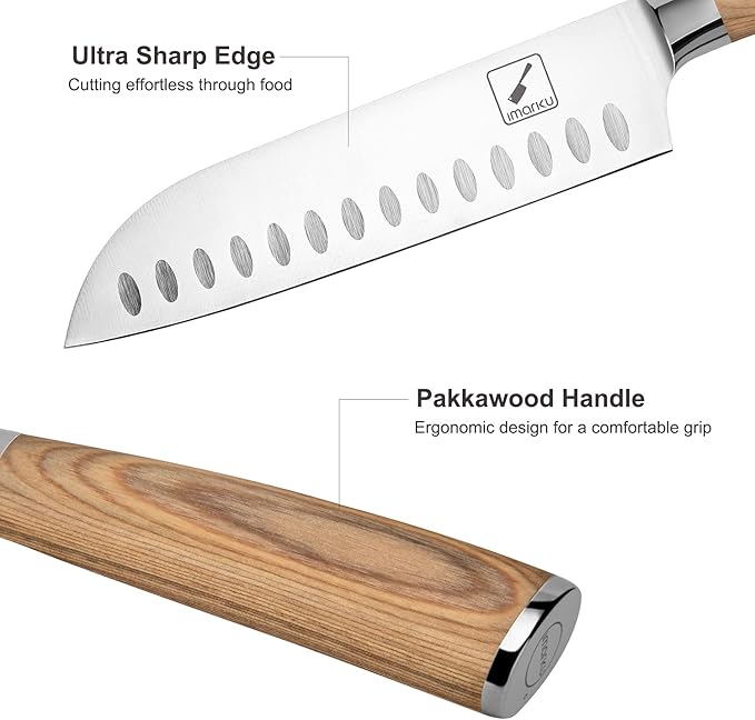 imarku Santoku Knife, 7 inch Kitchen Knife Ultra Sharp Asian Knife Japanese Chef Knife - German HC Stainless Steel 7Cr17Mov - Ergonomic Pakkawood Handle, Christmas Gifts for Women/Men, Gold