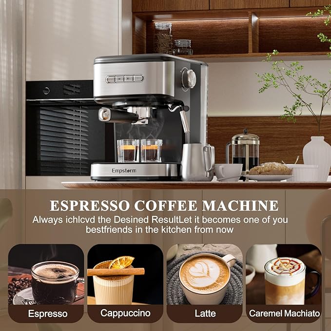 20 Bar Espresso Machine, Cappuccino Machines with Milk Frother Steam Wand, Latte Machine for Home&Barista, Automatic Shut-off Function